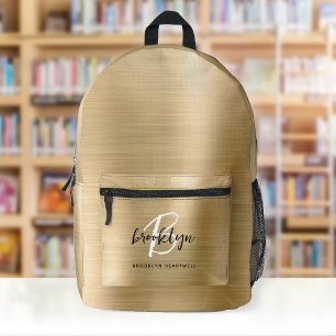 Gold gebürstetes Metall Schwarz Weiß Monogramm Nam Bedruckter Rucksack