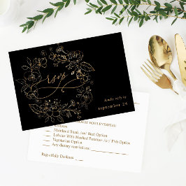 Gold geflochtene Blüte auf Black & Gold w Meal UAW RSVP Karte