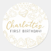 Gold Gem First Birthday - Custom Party Stickers (Vorderseite)