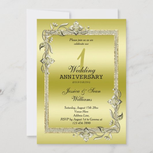 Gold Gem & Glitzer 1. Hochzeitstag Einladung (Vorderseite)