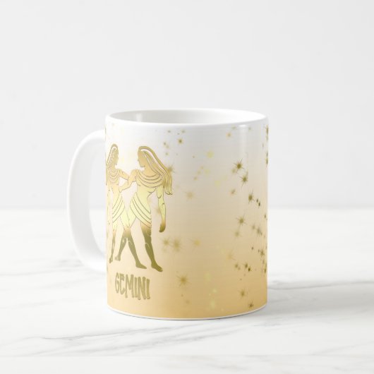 Gold Gemini Astrologie Horoskop Zodiac Sign Kaffeetasse (Vorderseite Links)