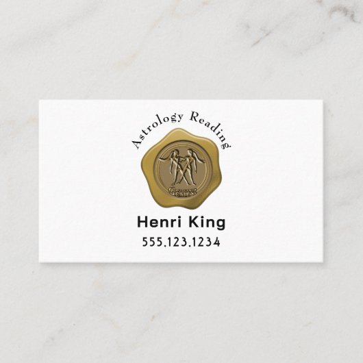 Gold Gemini Siegel Coin & QR Code Astrologie Visitenkarte (Vorderseite)