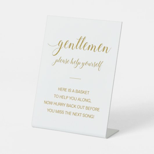 Gold Gentlemen Bathroom Basket Elegante Hochzeit Sockelschild (Vorderseite)