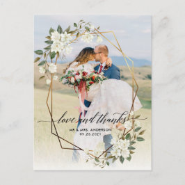 Gold Geo Frame Magnolia Foto Hochzeit Vielen Dank Postkarte