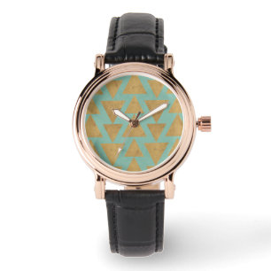 Gold Geo Schritt- im Freien u. aquamarines Muster Armbanduhr