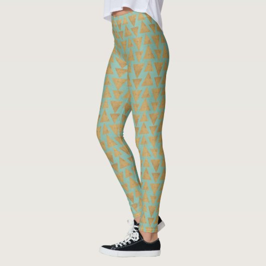 Gold Geo Schritt-| im Freien u. aquamarines Muster Leggings (Links)