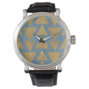 Gold Geo-Schritt- im Freien u. blaues Muster Armbanduhr