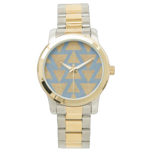Gold Geo-Schritt- im Freien u. blaues Muster Armbanduhr