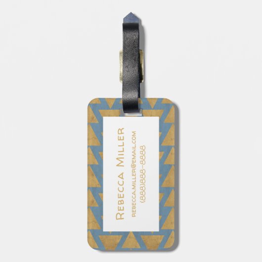 Gold Geo-Schritt-| im Freien u. blaues Muster Gepäckanhänger (Rückseite vertikal)