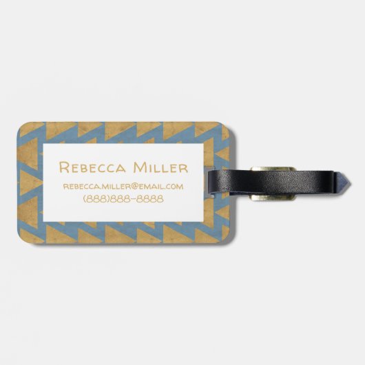 Gold Geo-Schritt-| im Freien u. blaues Muster Gepäckanhänger (Rückseite horizontal)