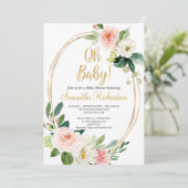 Gold Geometric ANd Greenery Foliage Boho Baby Einladung (Stehend Vorderseite)