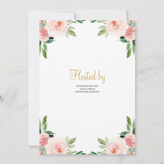 Gold Geometric ANd Greenery Foliage Boho Baby Einladung (Rückseite)