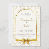 Gold Geometric Arch Photo Save the Date Cards Einladung (Vorderseite)