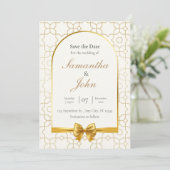 Gold Geometric Arch Photo Save the Date Cards Einladung (Stehend Vorderseite)