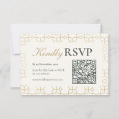 Gold Geometric Arch Wedding RSVP with QR Code Karte (Vorderseite)