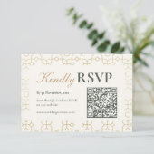 Gold Geometric Arch Wedding RSVP with QR Code Karte (Stehend Vorderseite)