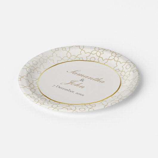 Gold Geometric Art Deco Pattern Wedding Pappteller (Schrägansicht)