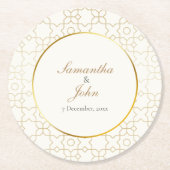 Gold Geometric Art Deco Pattern Wedding Runder Pappuntersetzer (Vorderseite)