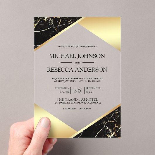 Gold Geometric Black Marble Wedding Acryleinladungen (Insitu (Handheld))