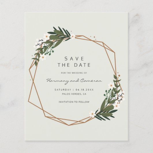 Gold Geometric Boho Budget Wedding Save the Date (Vorderseite)