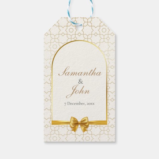 Gold Geometric Bow Wedding Favor Geschenkanhänger (Rückseite)