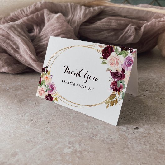 Gold Geometric Burgundy Floral Danke Karte