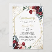 Gold Geometric Burgundy Navy Floral Quinceañera Einladung (Vorderseite)