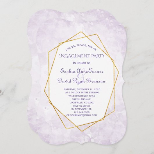 Gold Geometric Diamond Lavender Engagement Party Einladung (Vorne/Hinten)