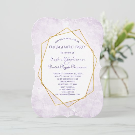 Gold Geometric Diamond Lavender Engagement Party Einladung (Stehend Vorderseite)