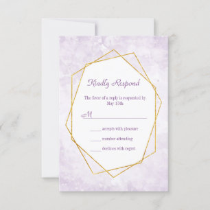 Gold Geometric Diamond Lavender Wedding RSVP