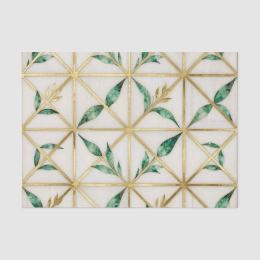 Gold Geometric Emerald Leaf Luxury Pattern Seidenpapier (Vorderseite)