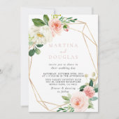 Gold Geometric Fall Blume Back & Front Hochzeit Einladung (Vorderseite)