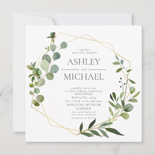 GOLD GEOMETRIC FOLIAGE Square Marmorhochzeit Einladung (Vorderseite)