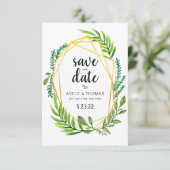 Gold Geometric Foliage Wedding Save the Date Card (Stehend Vorderseite)