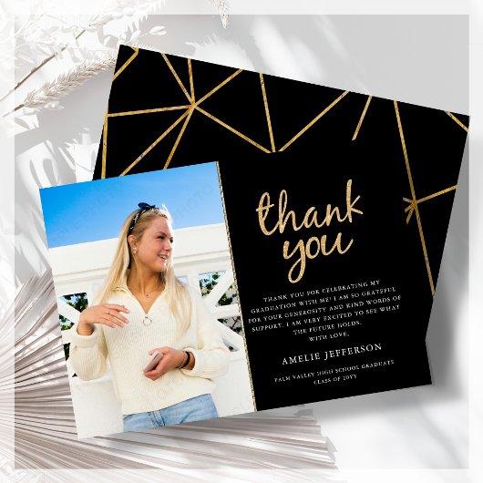 Gold Geometric Foto Abschluss Danke Karte