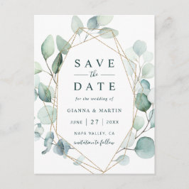 Gold geometric Green Foliage Wedding Save the Date Ankündigungspostkarte
