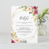 Gold Geometric Greenery BabyQ Baby Duschgrill Einladung (Stehend Vorderseite)