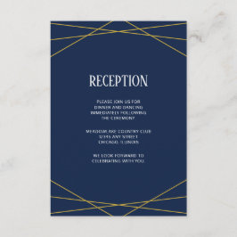 Gold Geometric Navy Blue | Monogramm-Hochzeit Begleitkarte