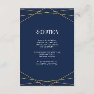 Gold Geometric Navy Blue   Monogramm-Hochzeit Begleitkarte