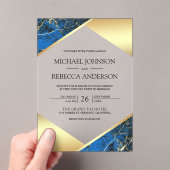 Gold Geometric Royal Blue Marble Wedding Acryleinladungen (Insitu (Handheld))
