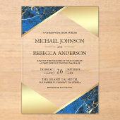 Gold Geometric Royal Blue Marble Wedding Acryleinladungen (Vorderseite)