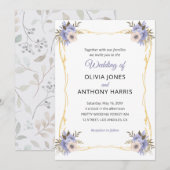 Gold Geometric Rustic Purple Floral Wedding  Einladung (Vorne/Hinten)