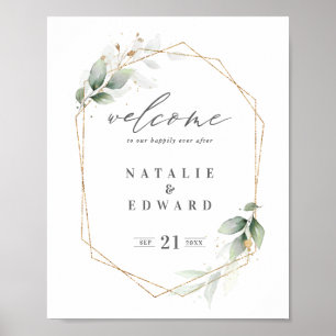 gold geometric watercolor greenery wedding poster