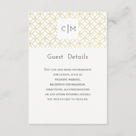 Gold Geometric Wedding Guest Details Card Begleitkarte (Vorderseite)