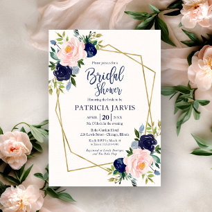 Gold Geometrisch Navy Blau Floral Brautschmaus Einladung