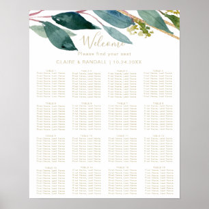 Gold Geometrische Schicke Blatt Hochzeit Sitzordnu Poster