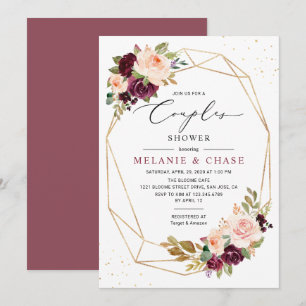 Gold Geometrischer Burgunder-Rosé-Farben-Paar-Dusc Einladung