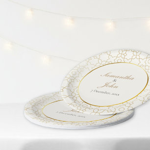 Gold geometrisches Art Deco Hochzeitsmuster Pappteller