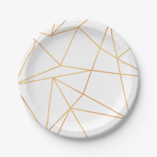 Gold geometrisches Linienmuster Weiß Pappteller