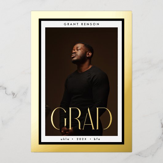 Gold Gerahmt Grad University Foto Abschluss Folieneinladung (Vorderseite)